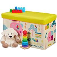 Los mejores  - Relaxdays Baúl para Juguetes- Taburete Infantil- Plegable- niñas- Animales- 50L- Amarillo- 36 x 60-5 x 30-5 cm